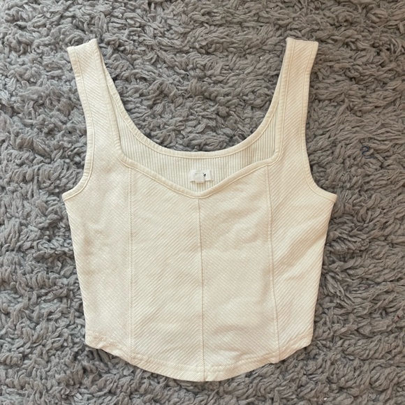 aerie Tops - Cream Detailed Cropped Tank Top